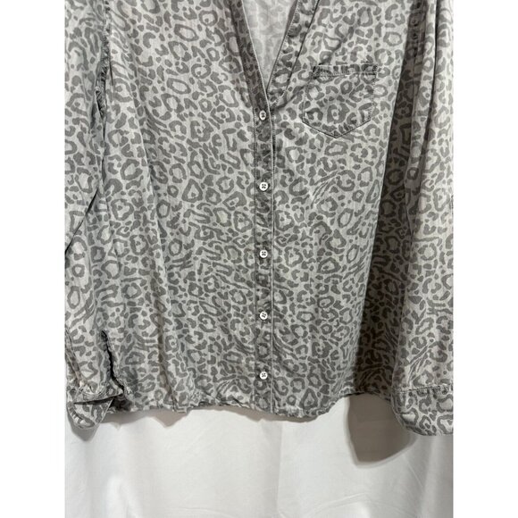 Soft Surroundings Button Shirt M Tencel Grey Leopard 2AD62 - Picture 3 of 6